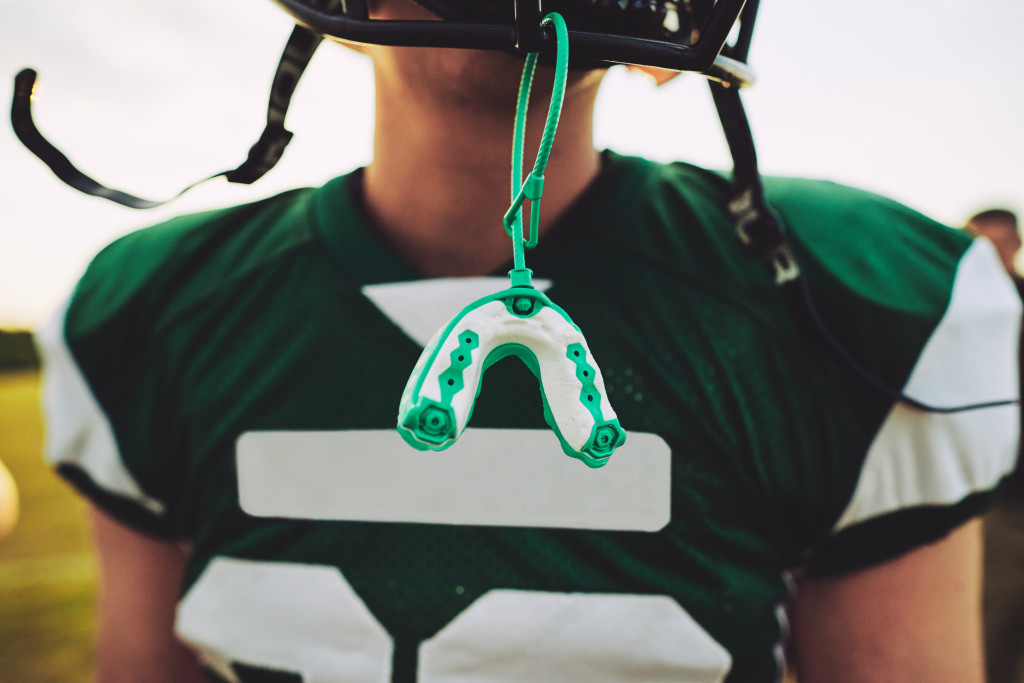 mouthguard hanging off helmet