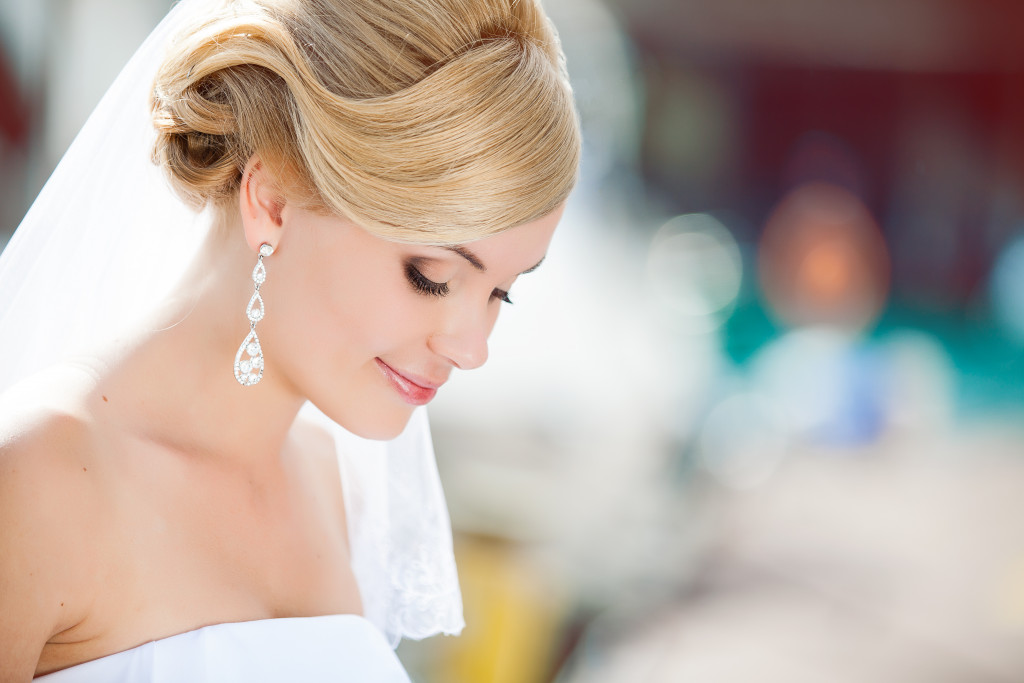 bride to be closeup in a weddingt dress